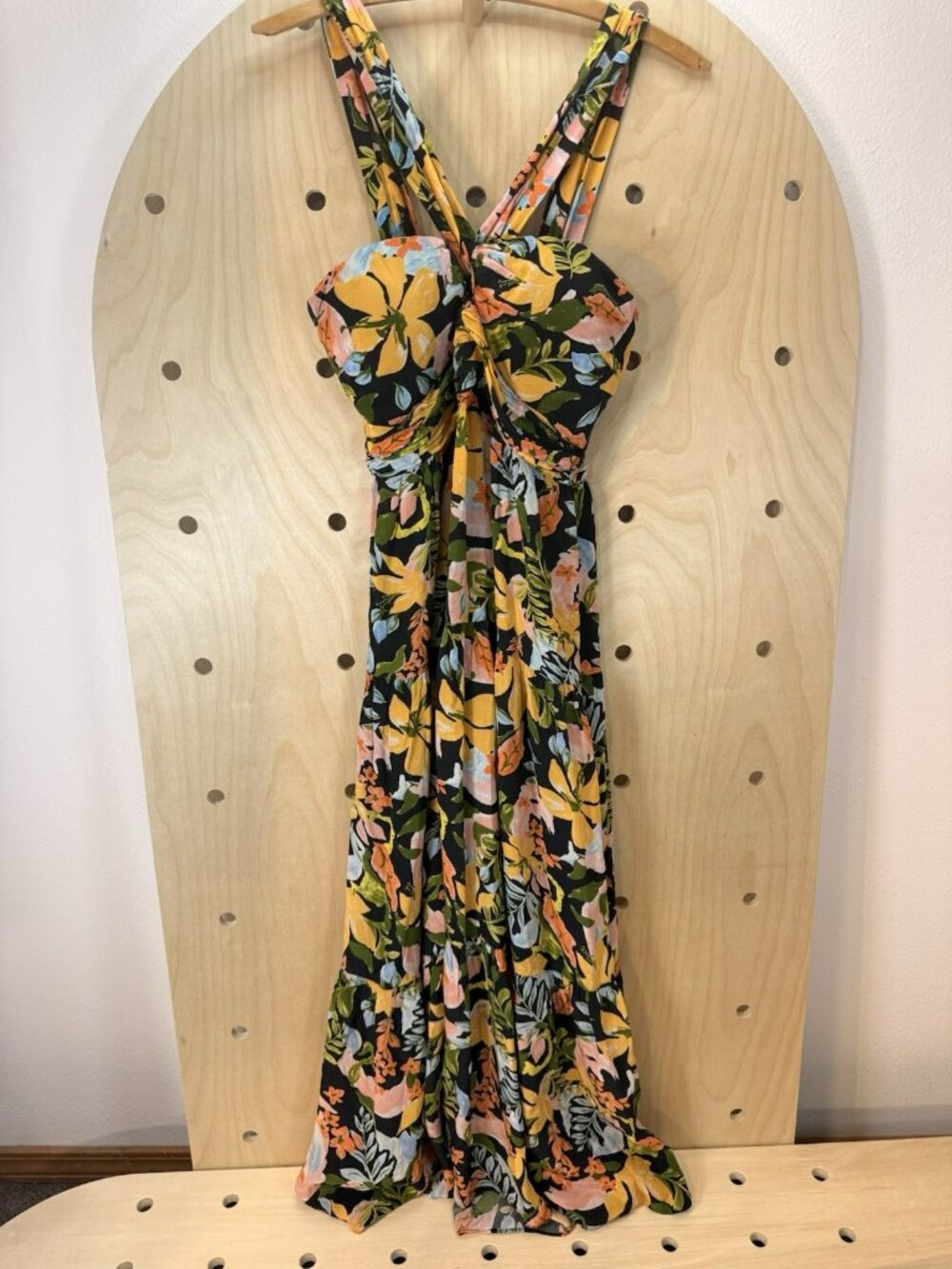 $297 Saylor Starlee Black Multicolor Floral Tiered Maxi Dress Women's size Small - Picture 4 of 14